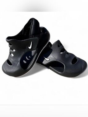 Nike Kids Black Slip-On Water Sandals with White Swoosh Accent